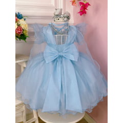 Vestido Infantil Frozen Anna e Elsa Azul C/ Glitter e Capa