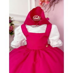 Vestido Infantil Jardineira Pink com Lenço Menina e o Urso