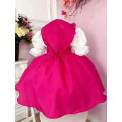 Vestido Infantil Jardineira Pink com Lenço Menina e o Urso