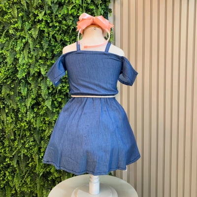 Vestido Infantil Jeans + Tiara ou Laço