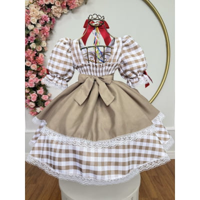 Vestido Infantil Junino Arraiá Caipira Xadrez Marrom