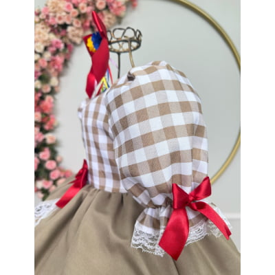 Vestido Infantil Junino Arraiá Caipira  Xadrez Marrom