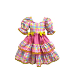 Vestido Infantil Junino Arraiá Capira Xadrez Colorido Rosa