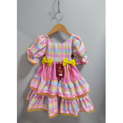Vestido Infantil Junino Arraiá Capira Xadrez Colorido Rosa