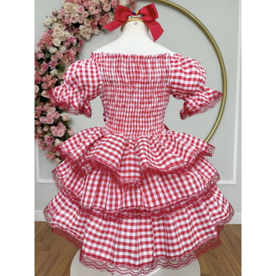 Vestido Infantil Junino Arraiá Festas Vermelho Xadrez