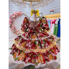 Vestido Infantil Junino Marsala Florido C/ Aplique Lacinhos