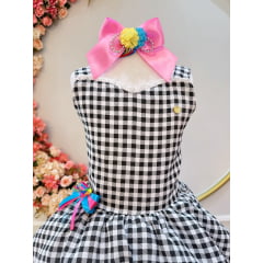 Vestido Infantil Junino Preto e Branco Xadrez C/ Broche