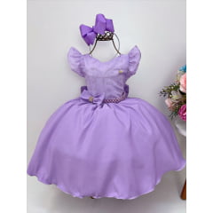 Vestido Infantil Lilás C/ Renda Pérolas e Strass Princesas