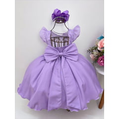 Vestido Infantil Lilás C/ Renda Pérolas e Strass Princesas