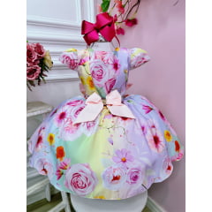 Vestido Infantil Lilás Primavera C/ Laço Strass Luxo