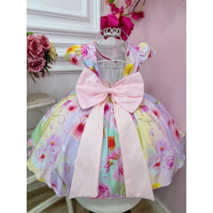 Vestido Infantil Lilás Primavera C/ Laço Strass Luxo