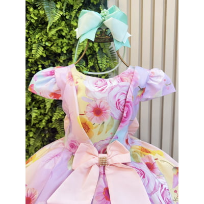 Vestido Infantil Lilás Primavera C/ Laço Strass Luxo