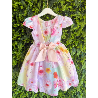 Vestido Infantil Lilás Primavera C/ Laço Strass Luxo