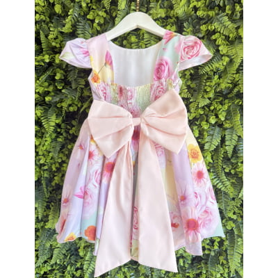 Vestido Infantil Lilás Primavera C/ Laço Strass Luxo