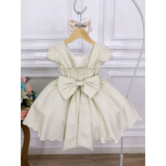 Vestido Infantil Marfim C/ Aplique Flores Douradas Luxo