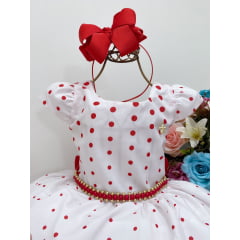 Vestido Infantil Off Bolinhas Vermelhas Ursinhos Festas