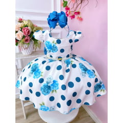 Vestido Infantil Off White e Azul Florido de Rosas Primavera