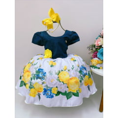 Vestido Infantil Peito Jeans Saia Branca Floral