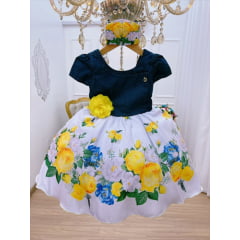Vestido Infantil Peito Jeans Saia Branca Floral