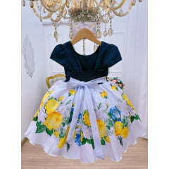 Vestido Infantil Peito Jeans Saia Branca Floral