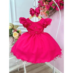 Vestido Infantil Pink Com Apliques de Borboletas e Flores