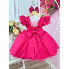 Vestido Infantil Pink Com Apliques de Borboletas e Flores