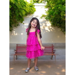 Vestido Infantil Pink de Alça e Com Plumas Luxo