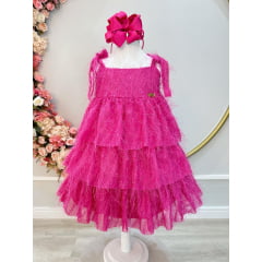 Vestido Infantil Pink de Alça e Com Plumas Luxo