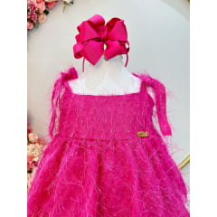 Vestido Infantil Pink de Alça e Com Plumas Luxo