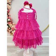 Vestido Infantil Pink de Alça e Com Plumas Luxo