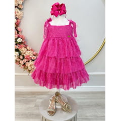 Vestido Infantil Pink de Alça e Com Plumas Luxo