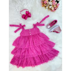 Vestido Infantil Pink de Alça e Com Plumas Luxo