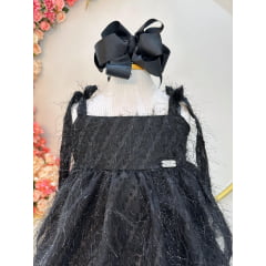 Vestido Infantil Preto de Alça e Com Plumas Luxo