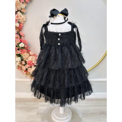 Vestido Infantil Preto de Alça e Com Plumas Luxo