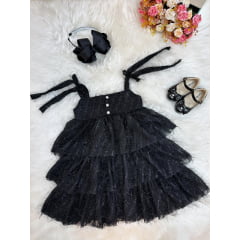 Vestido Infantil Preto de Alça e Com Plumas Luxo