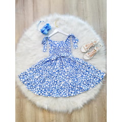 Vestido Infantil Primavera Verão Branco C/ Azul Bebê