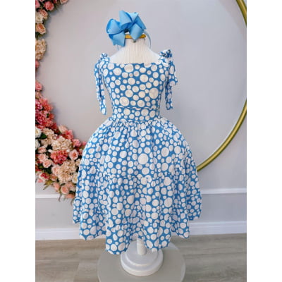 Vestido Infantil Primavera Verão Branco C/ Azul Bebê Casual
