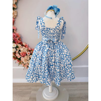Vestido Infantil Primavera Verão Branco C/ Azul Bebê Casual