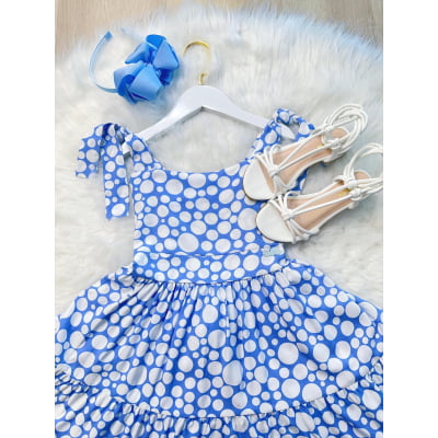 Vestido Infantil Primavera Verão Branco C/ Azul Bebê Casual