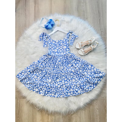 Vestido Infantil Primavera Verão Branco C/ Azul Bebê Casual