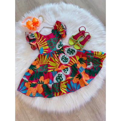 Vestido Infantil Primavera Verão Florido Casual Festas Vestido Infantil Primavera Verão Florido Casual Festas