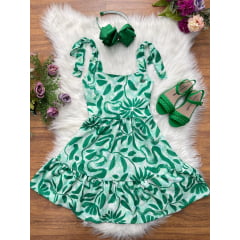 Vestido Infantil Primavera Verão Florido Verde Festas Casual