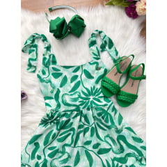 Vestido Infantil Primavera Verão Florido Verde Festas Casual