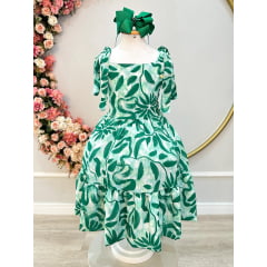 Vestido Infantil Primavera Verão Florido Verde Festas Casual