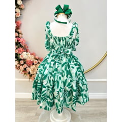 Vestido Infantil Primavera Verão Florido Verde Festas Casual