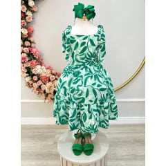 Vestido Infantil Primavera Verão Florido Verde Festas Casual
