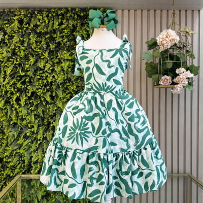 Vestido Infantil Primavera Verão Florido Verde Festas Casual