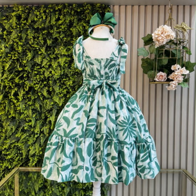 Vestido Infantil Primavera Verão Florido Verde Festas Casual