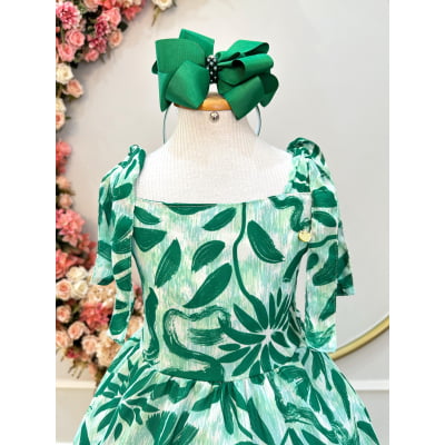 Vestido Infantil Primavera Verão Florido Verde Festas Casual