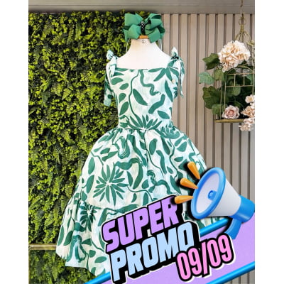 Vestido Infantil Primavera Verão Florido Verde Festas Casual